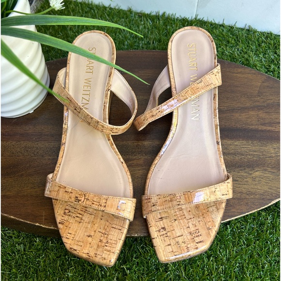 STUART WEITZMAN Aleena Square Toe Wedge Slide SANDAL size SIZE 10 Natural. Cork - Picture 11 of 16
